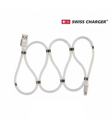 Swıss Charger SCC-10086 iPhone Manyetik Hızlı Şarj ve Data Kablosu ( Düğümlenmeyi önleyen tasarım,  Yüksek kaliteli ve ultra esnek materyal ) 