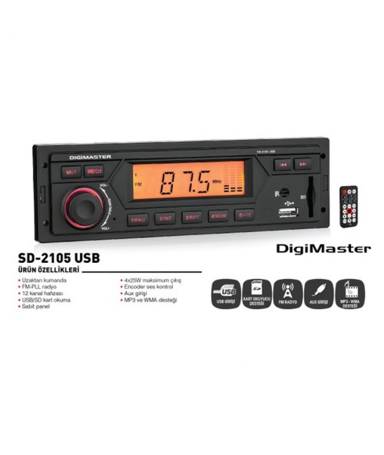 SD-2105 Usb Oto Radyo ( 12 Kanal Hafızası, Mp3 Oynatabilme & USD-SD Kart Okuma )