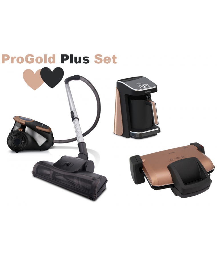 ( TÜKENDİ! ) ProGold Plus Set ile Ev Aletleriniz Trend Çizgileri ve Uyumlu Renkleriyle Sizlerle! ( Kıvam Türk Kahve Makinesi, ProCyclone Süpürge & ProToaster Tost Makinesi )