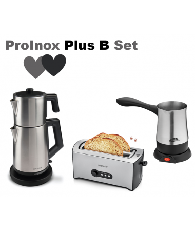 ProInox Plus B Set ile Ev Aletleriniz Trend Çizgileri ve Uyumlu Renkleriyle Sizlerle! ( ProFlavor Çay Makinesi, ProGrano Ekmek Kızartma & ProBean Elektrikli Cezve )