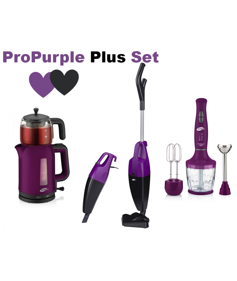 ProPurple Plus Set ile Ev Aletleriniz Trend Çizgileri ve Uyumlu Renkleriyle Sizlerle! ( ProStick Dik Süpürge, ProTea Çay Makinesi & ProSpeed Blender )